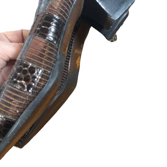 Enzo Molteni Brown Patchwork Tortoise Block Heel Slip On Shoe Women SZ 5.5 - Picture 10 of 11